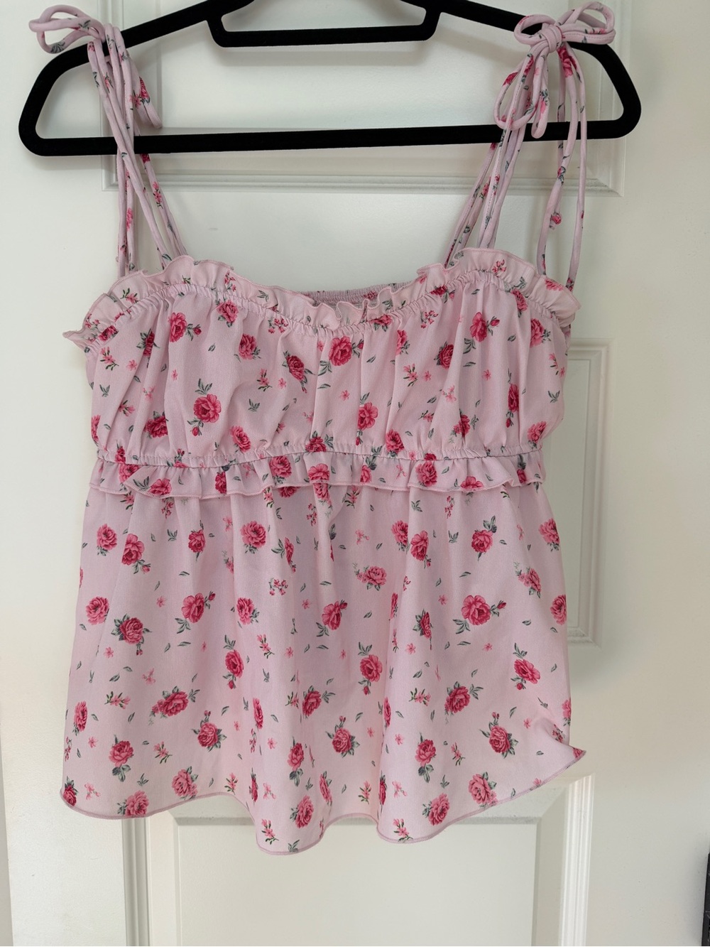 Pink Floral Ruffle Tie-Strap tank